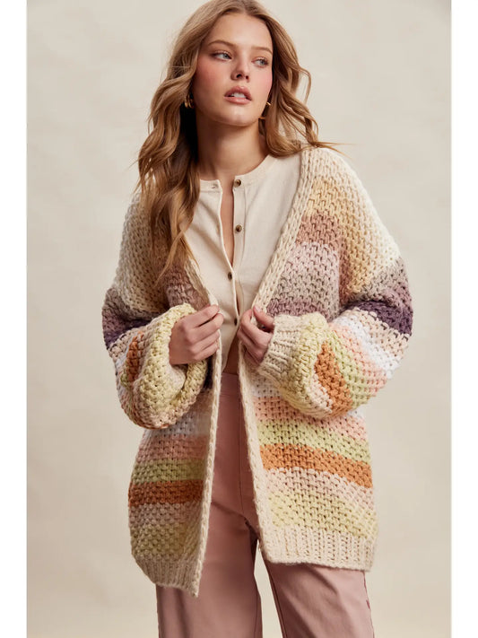 Ecru Mix Stripe Chunky Cardi