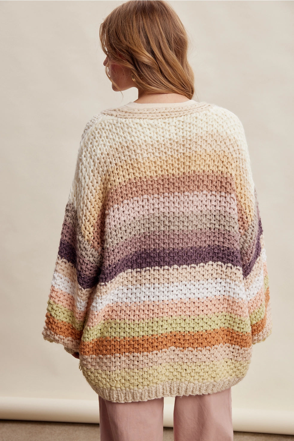 Ecru Mix Stripe Chunky Cardi