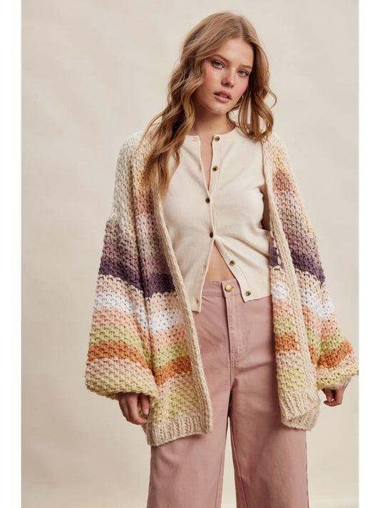 Ecru Mix Stripe Chunky Cardi