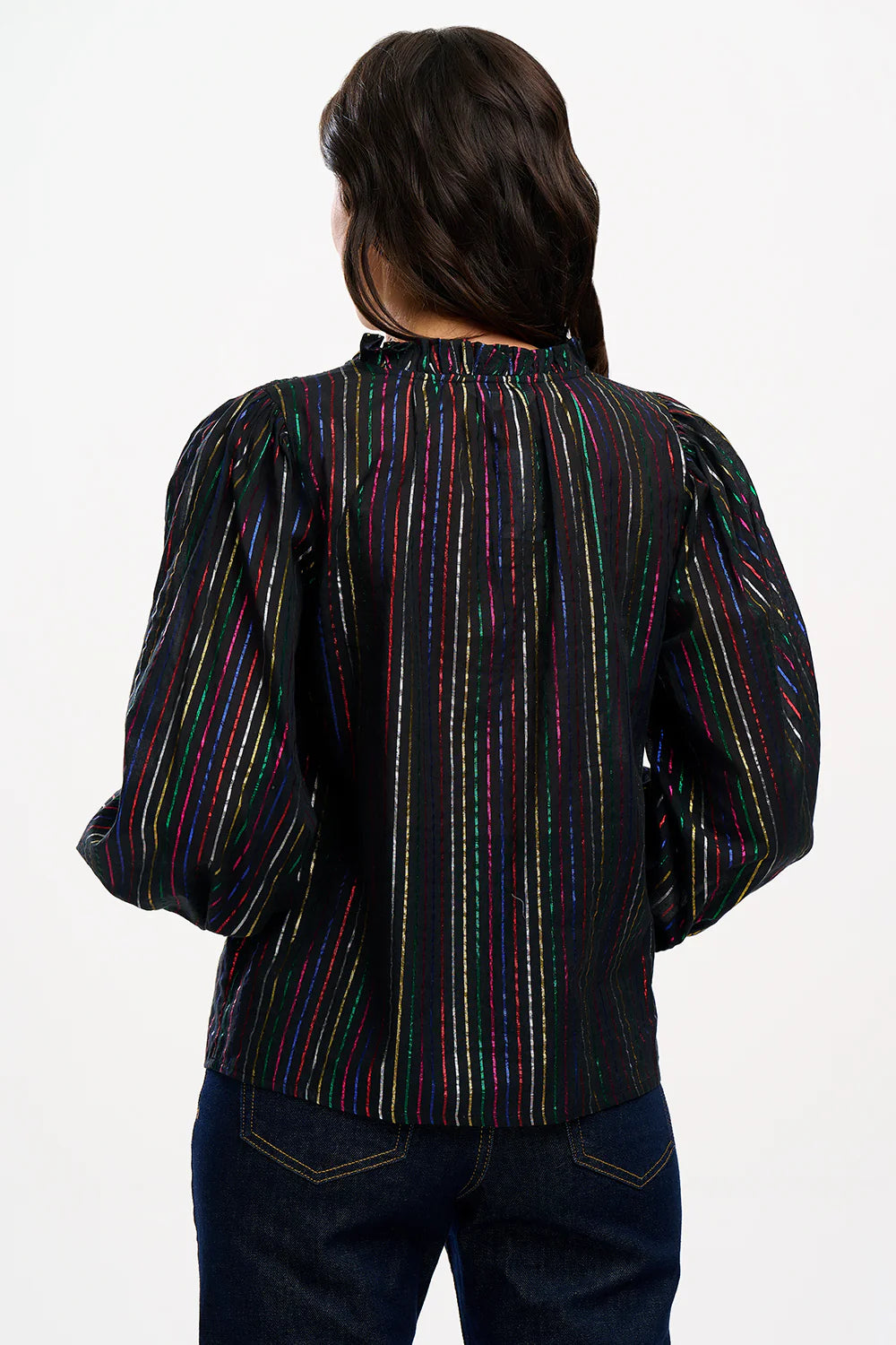 Black Metallic Rainbow Stripe Electra Shirred Top