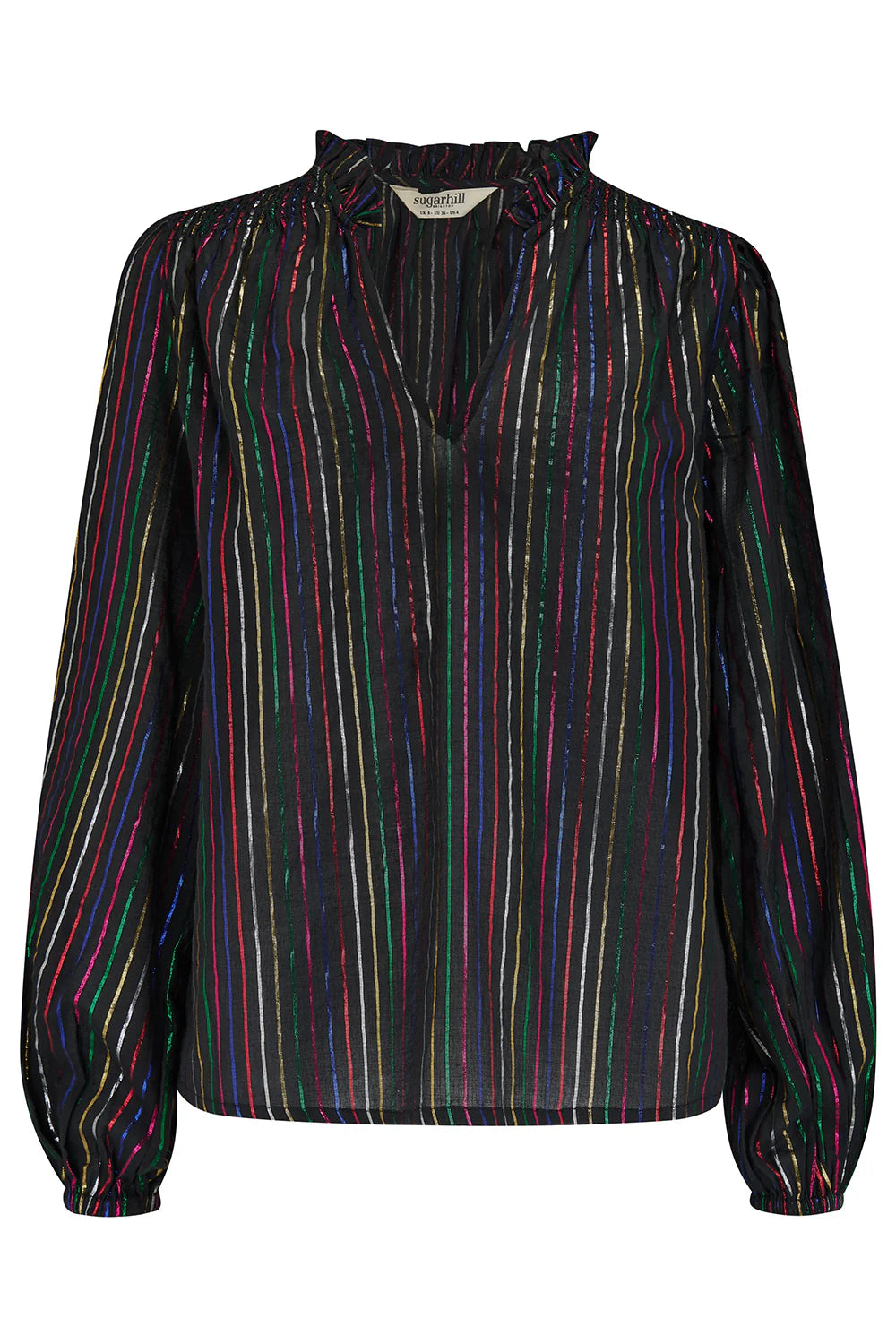 Black Metallic Rainbow Stripe Electra Shirred Top