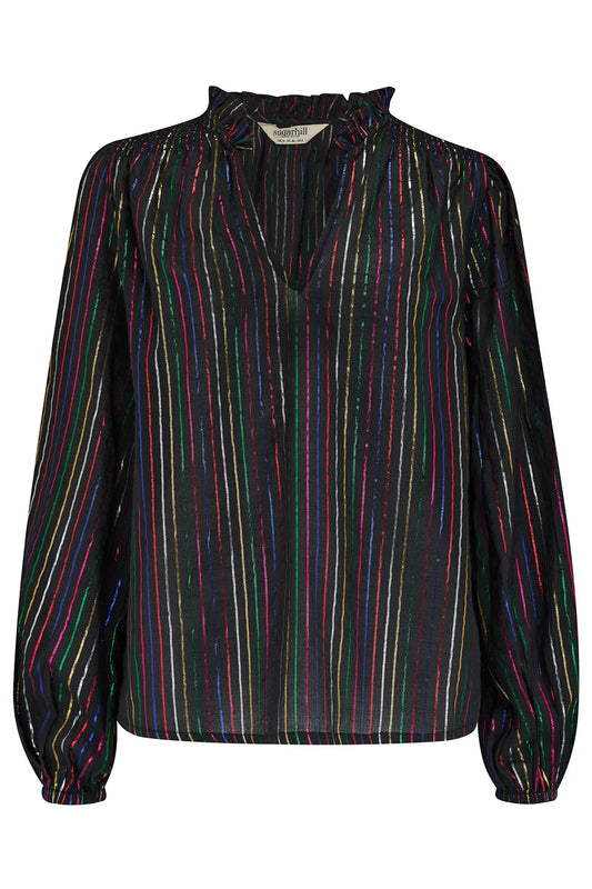 Black Metallic Rainbow Stripe Electra Shirred Top