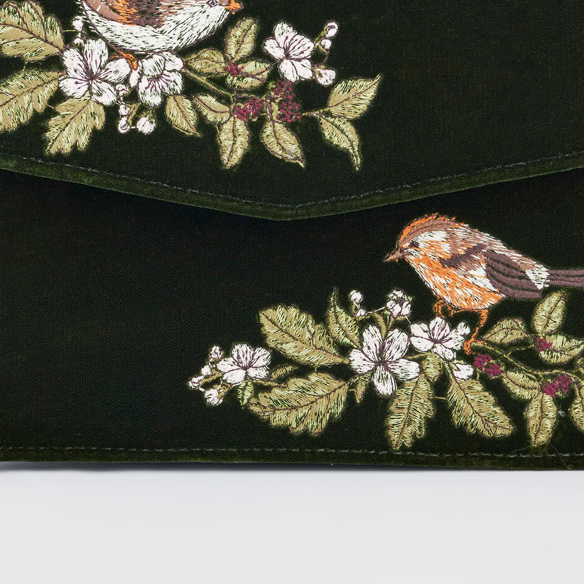 Eliza Wren Embroidered Top Handle Purse in Green Velvet