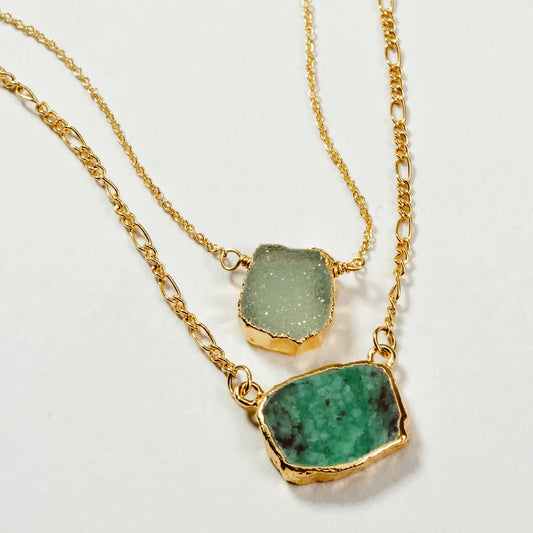 Emerald Sea Necklace-Druzy Quartz & Emerald