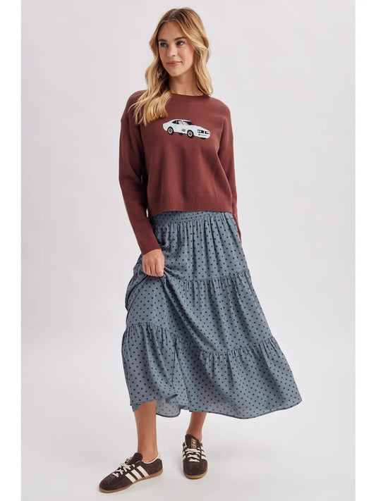 Espresso Sky Vintage Car Graphic Relax Cropped Sweater