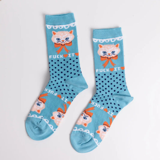 F*ck It Kitty Crew Socks Small