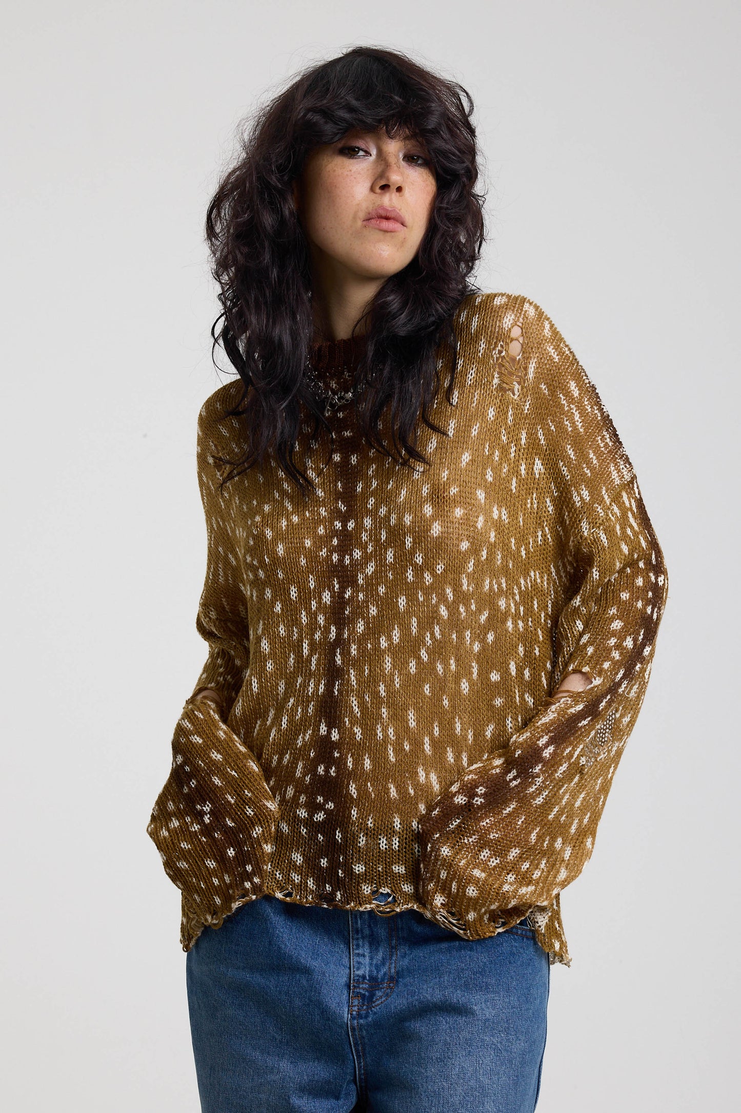 Fawn Distressed Sweater by Ragged Priest