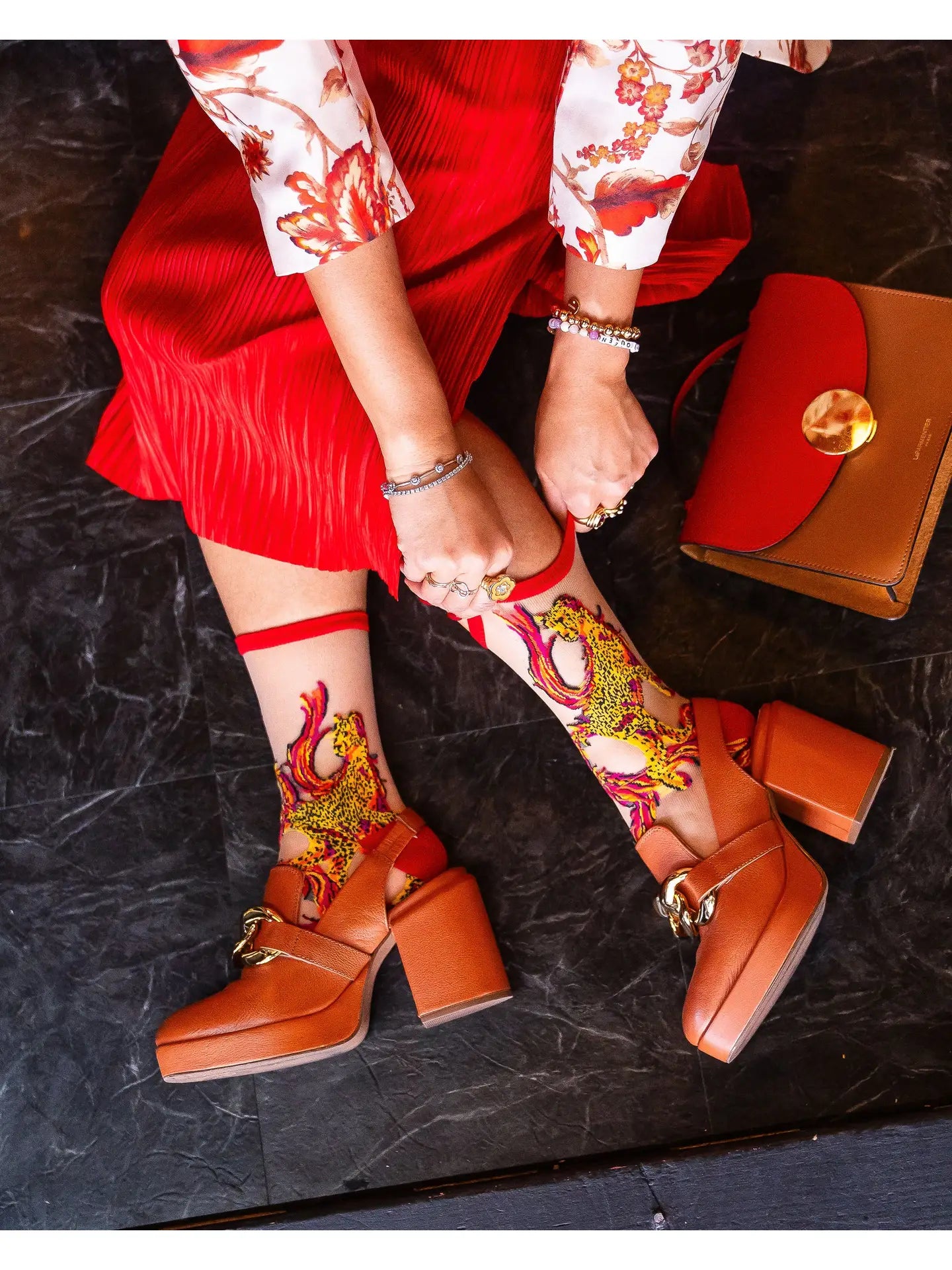 Flaming Cheetah Sheer Crew Socks