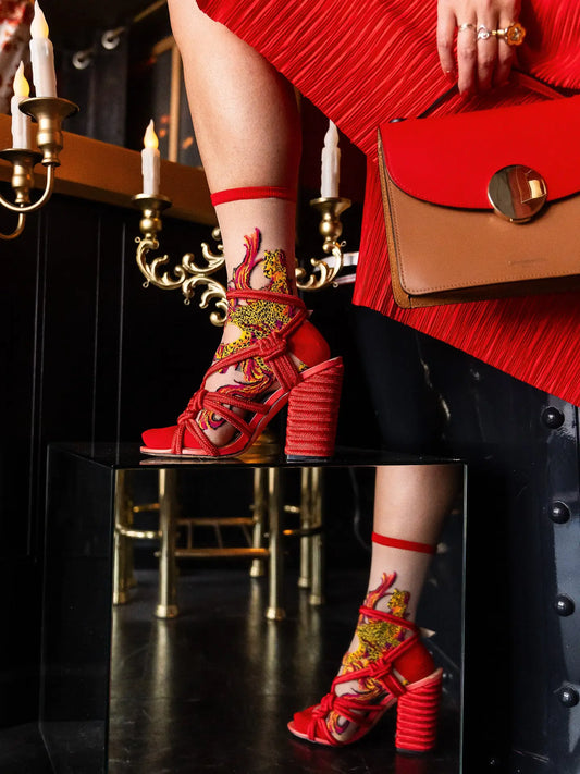 Flaming Cheetah Sheer Crew Socks