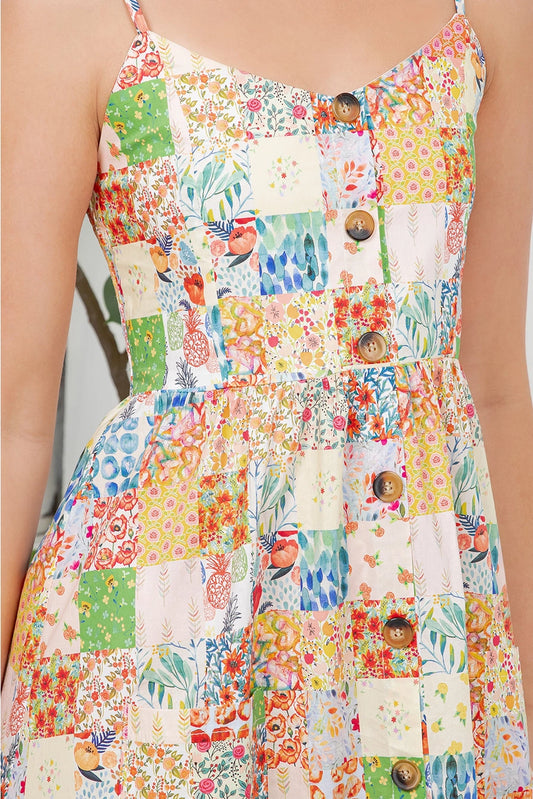 Flora Print Faux Patchwork Cami Dress