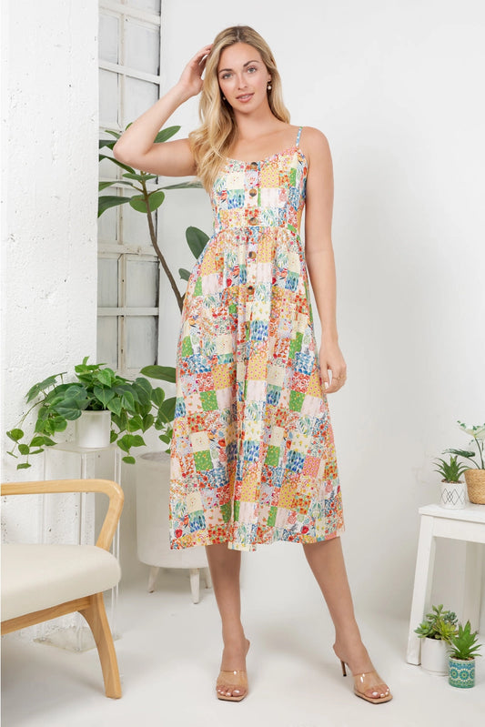Flora Print Faux Patchwork Cami Dress