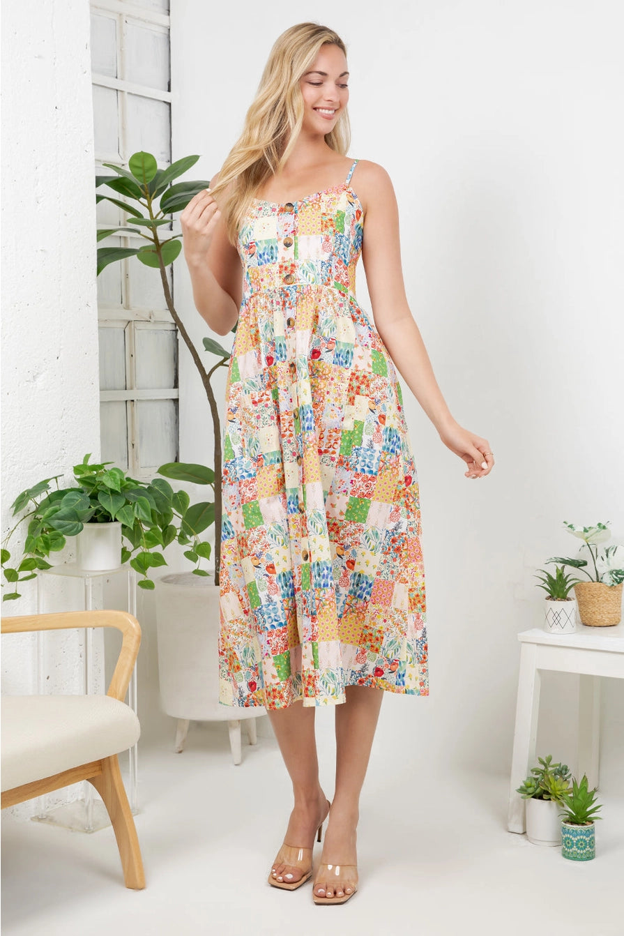 Flora Print Faux Patchwork Cami Dress