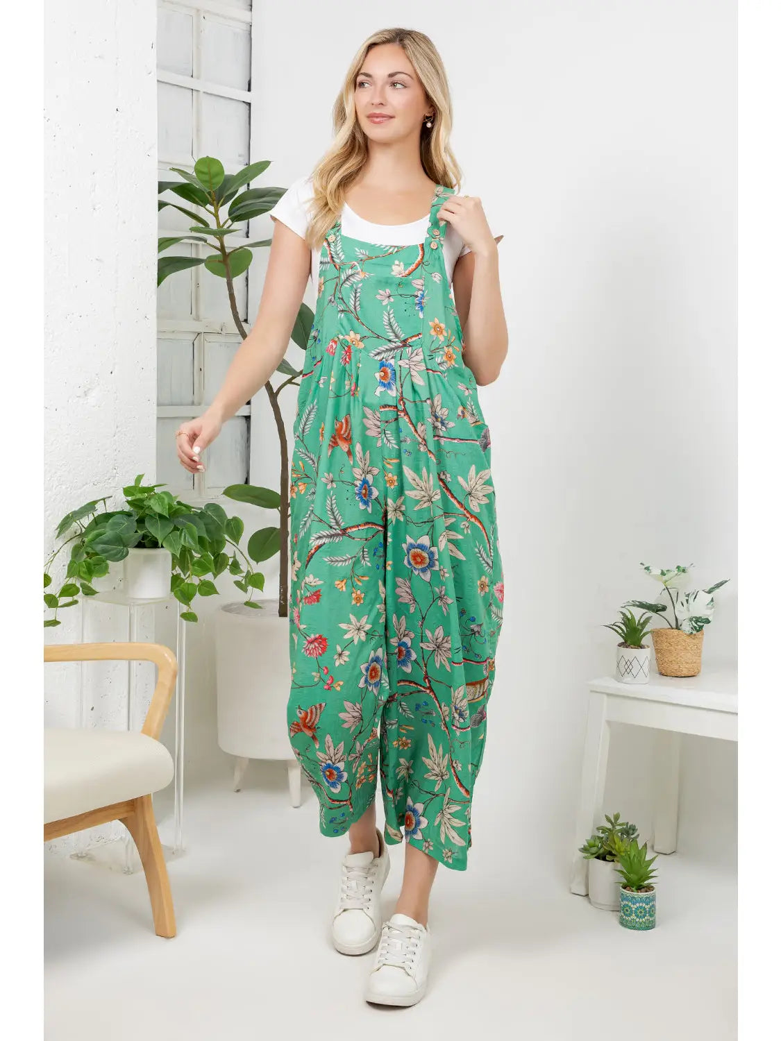 Floral Birds Print Overall