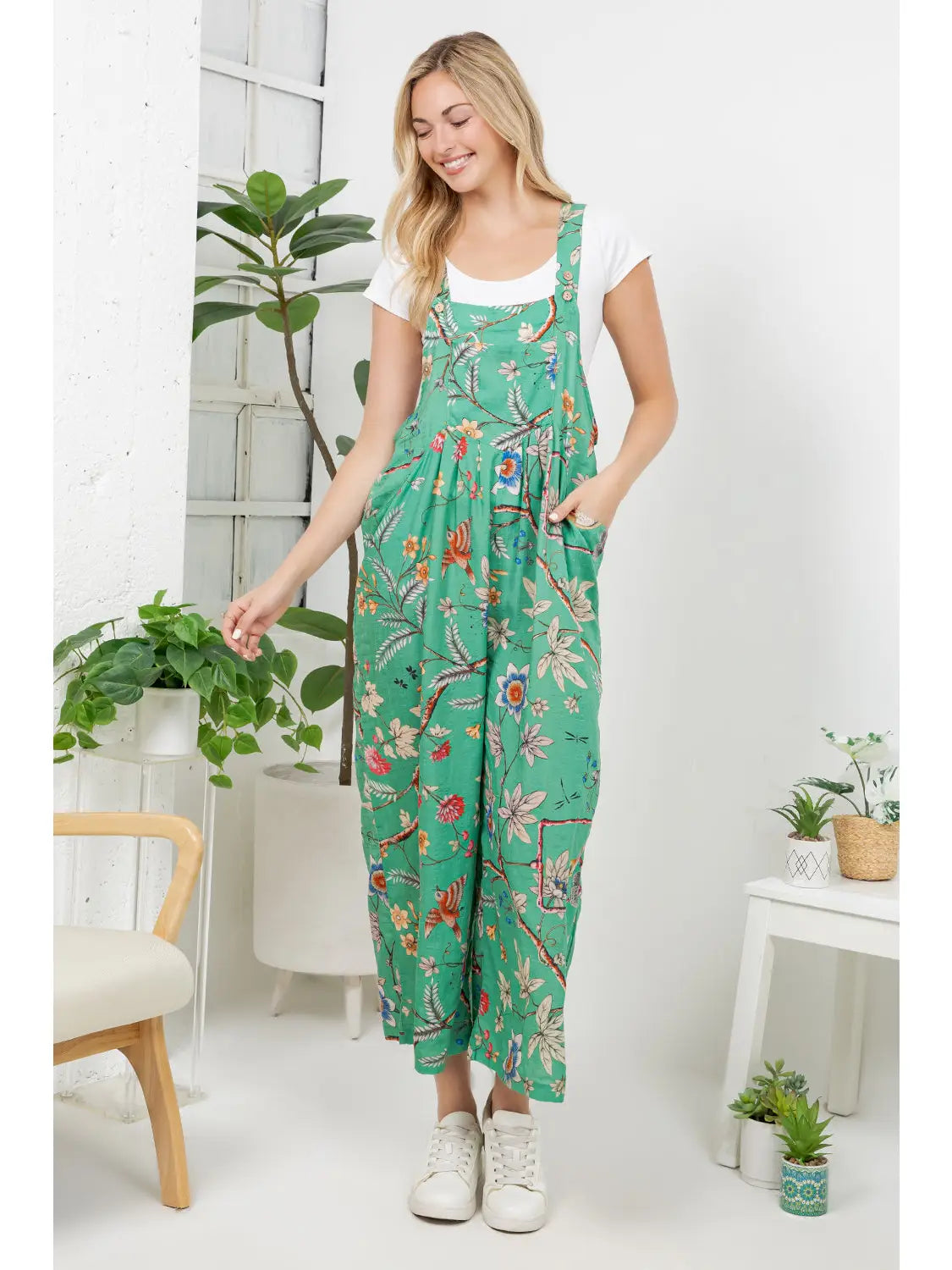 Floral Birds Print Overall