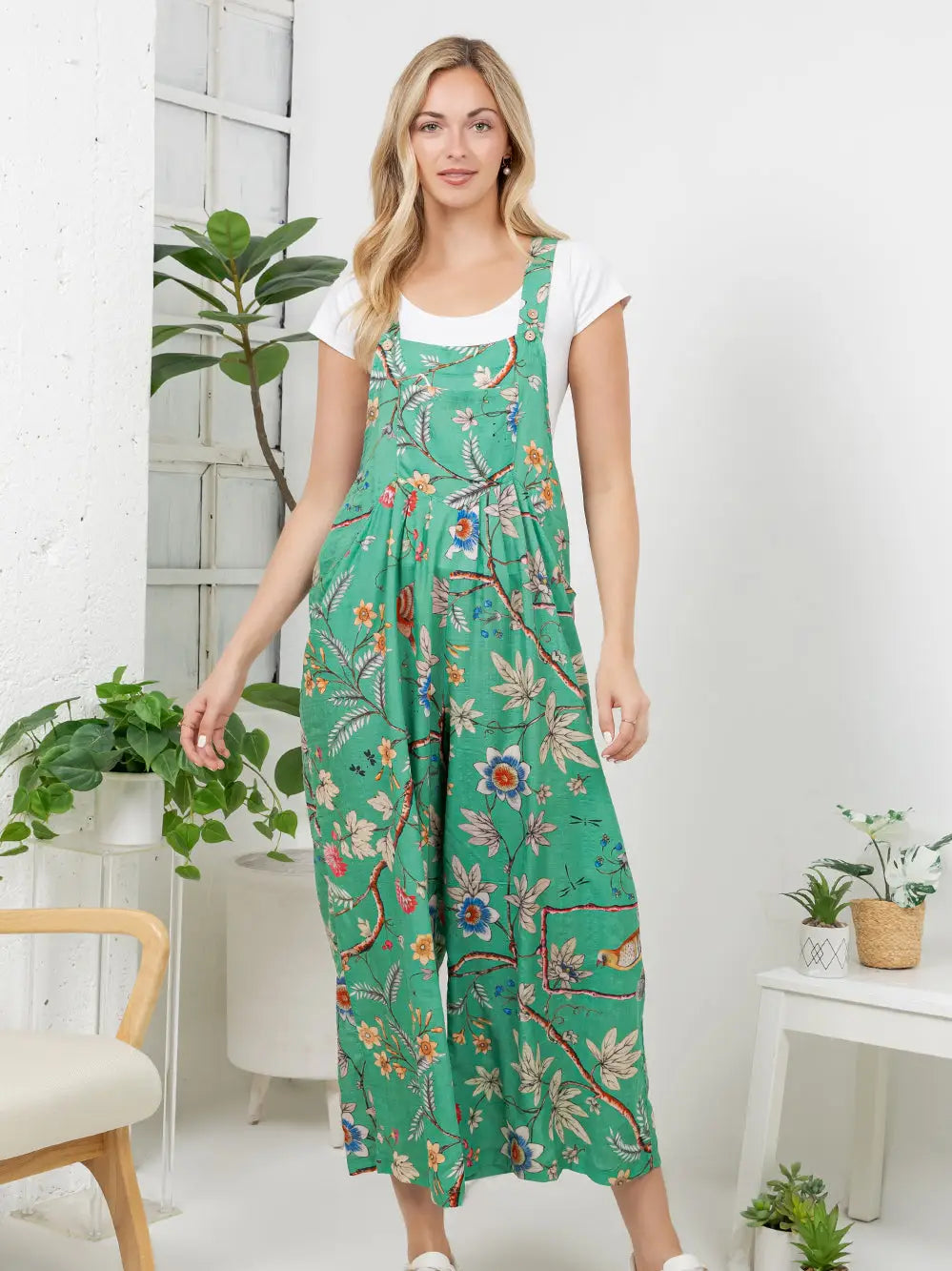 Floral Birds Print Overall
