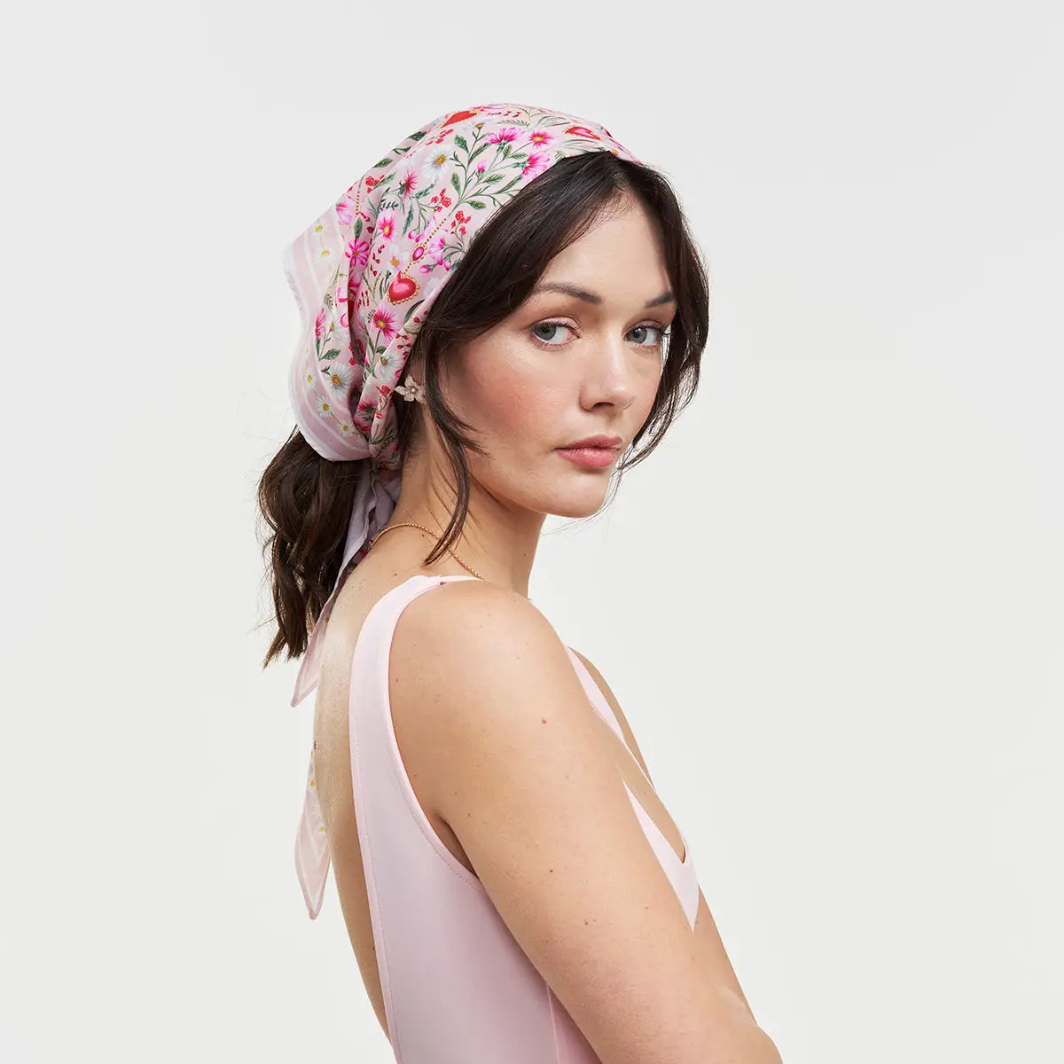 Floral Heart Pink Triangle Scarf by Fable England