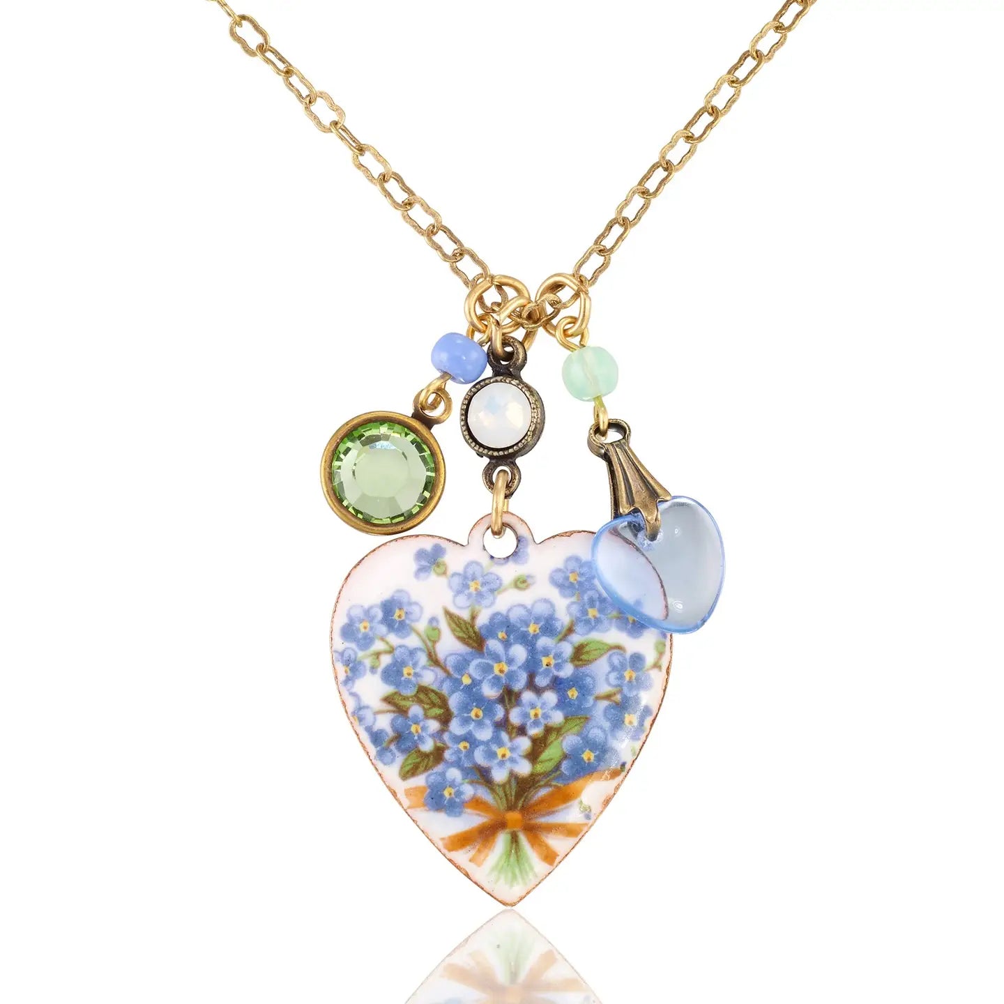 Floral Heart & Charm Crystal Jumble Necklace