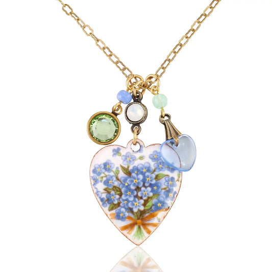 Floral Heart & Charm Crystal Jumble Necklace