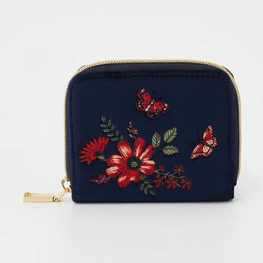 Floral Navy Velvet Wallet by Fable England