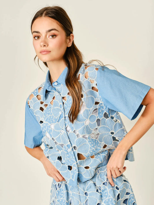 Flower Eyelet Button Down Shirt