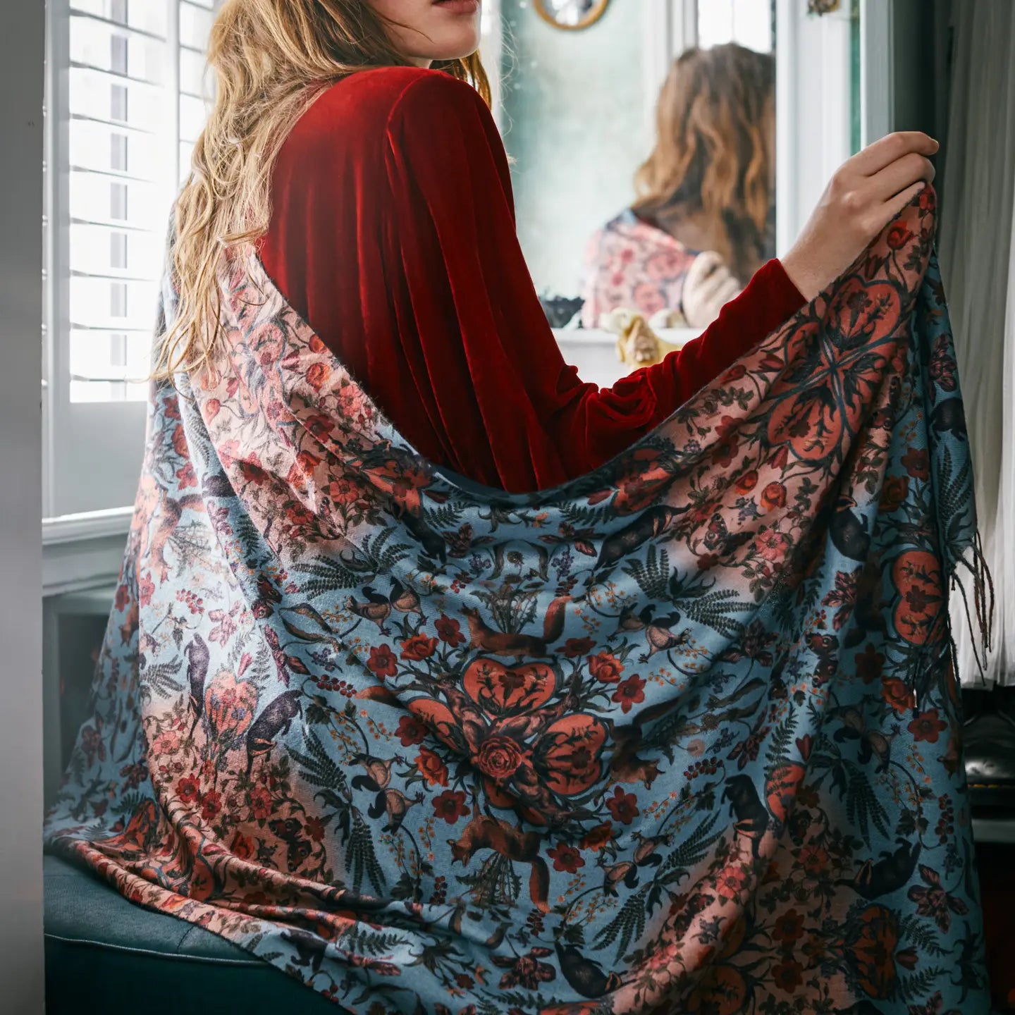 Folksy Fox Teal Scarf by Fable England