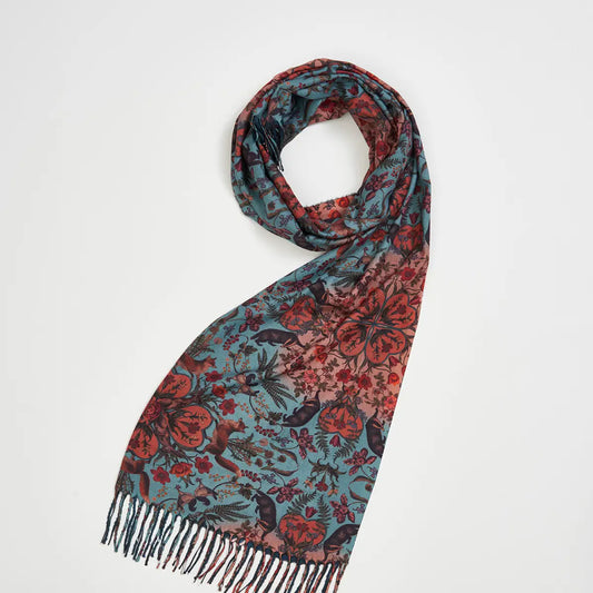 Folksy Fox Teal Scarf by Fable England