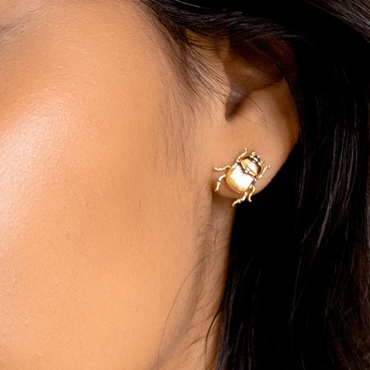 Fortune Beetle Studs - 18K Gold Plated