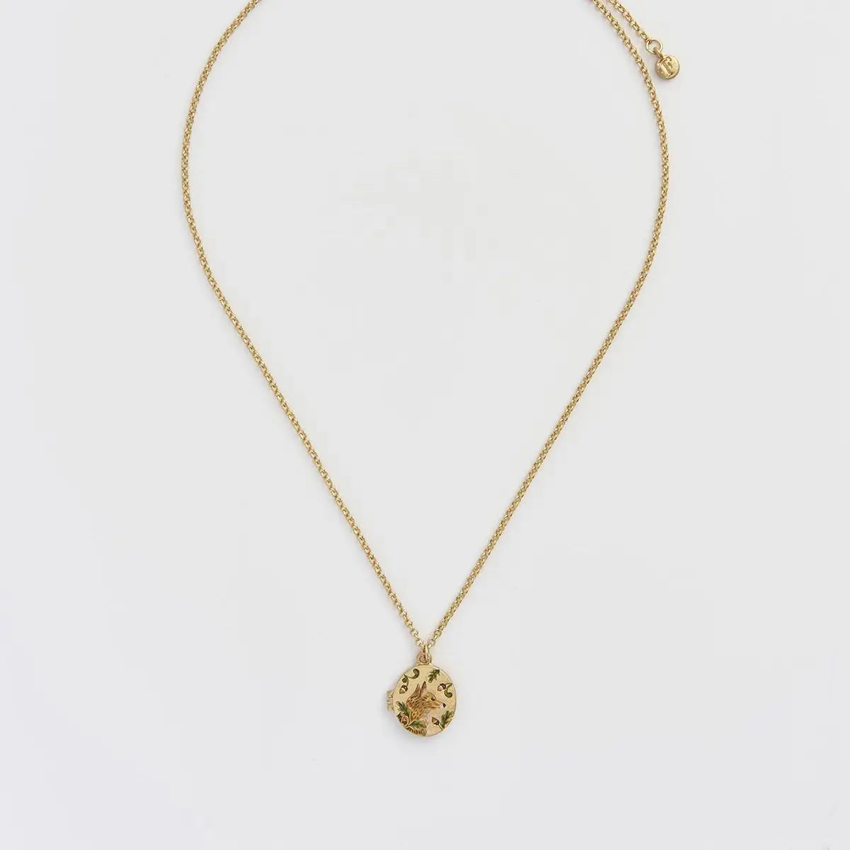 Fox & Acorn Oval Chain Locket Necklace by Fable England
