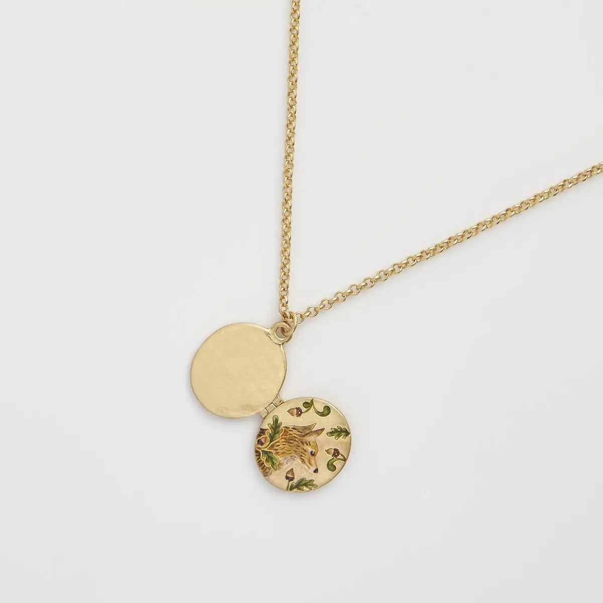 Fox & Acorn Oval Chain Locket Necklace by Fable England