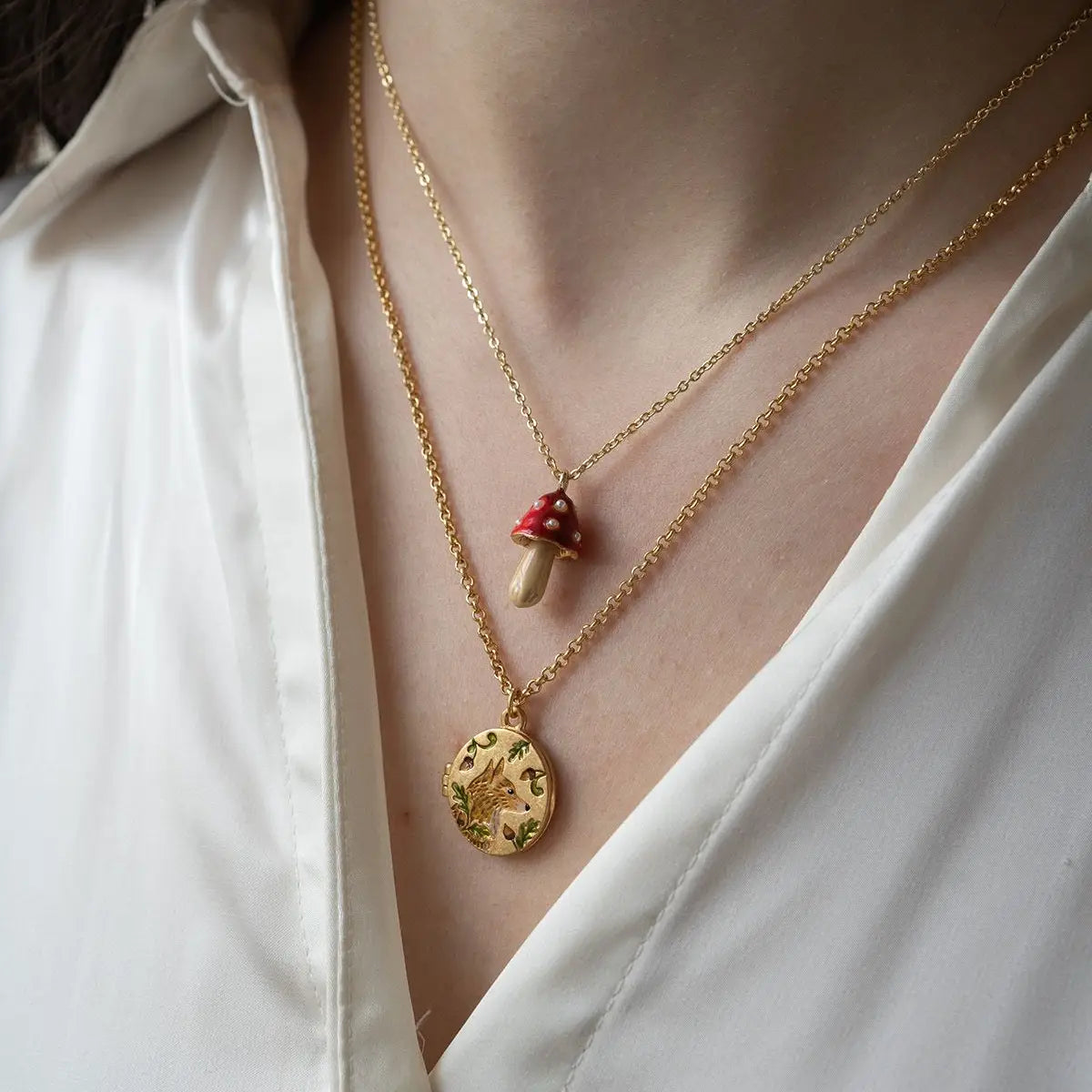 Fox & Acorn Oval Chain Locket Necklace by Fable England