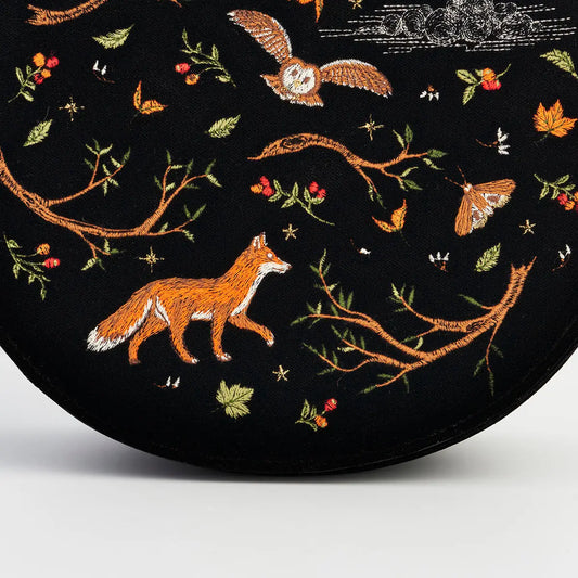 Fox & Owl Embroidered Black Top Handle Saddle Bag by Fable England