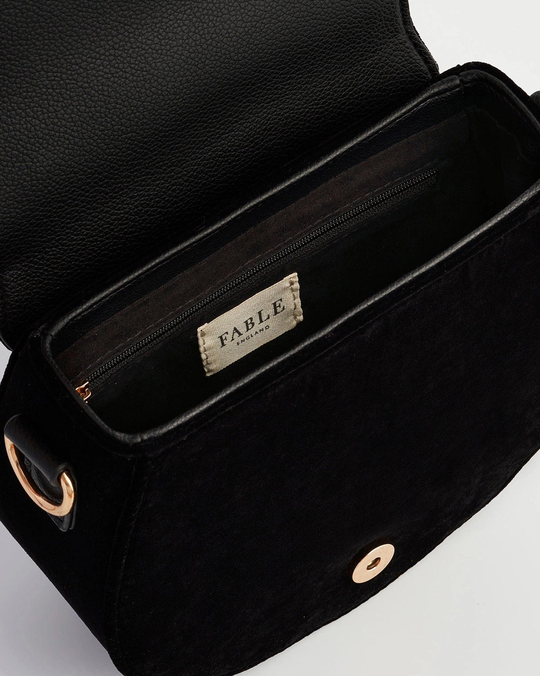 Fox & Owl Embroidered Black Top Handle Saddle Bag by Fable England