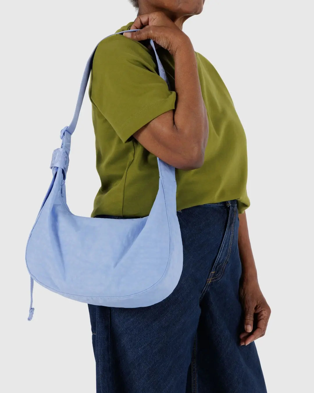 French Blue Medium Nylon Crescent Baggu Bag