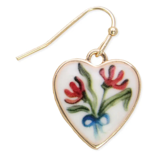 Fresh Picked Gold Heart Red Flower Earrings