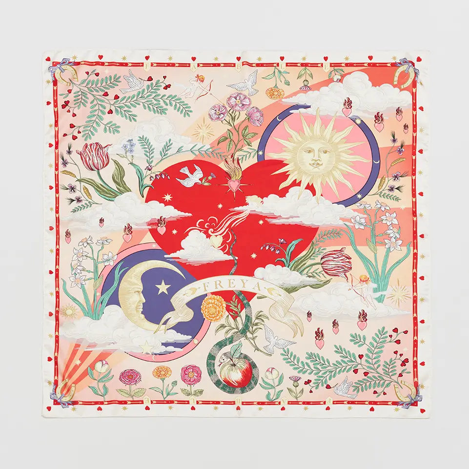 Freya Pink Narrative Square Scarf by Fable England