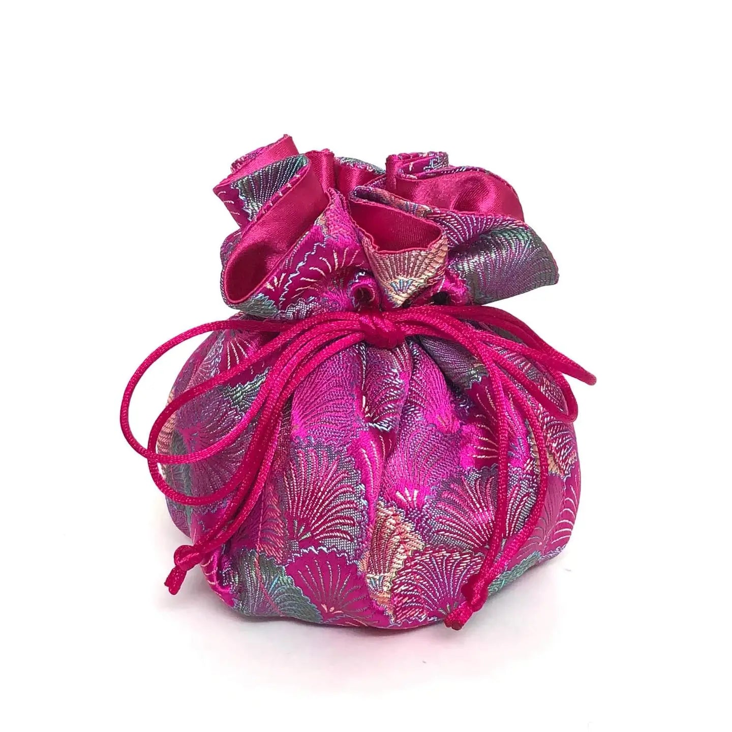 Fuchsia Seashells Brocade Jewelry Pouch