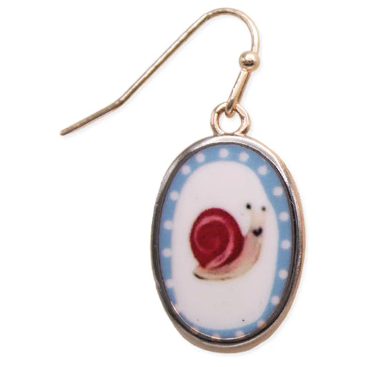 Garden Life Snail Print Gold Oval Earrings