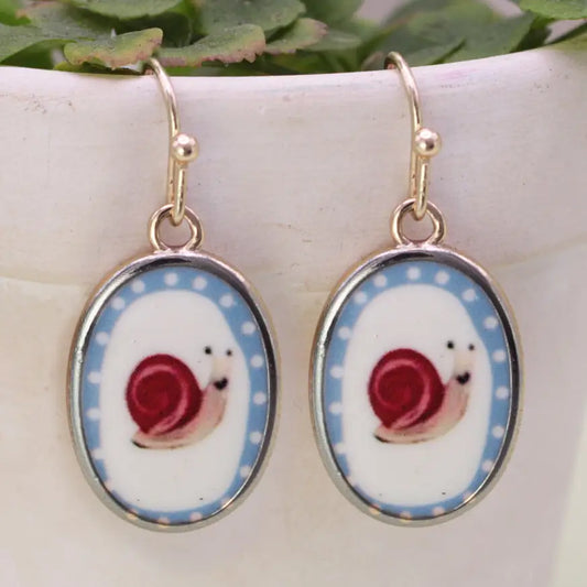 Garden Life Snail Print Gold Oval Earrings