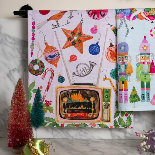 Gather Round the Yule Log Tea Towel by Betsy St. Clair