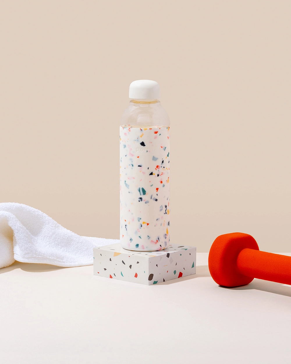 Glass Water Bottle Cream Terrazzo