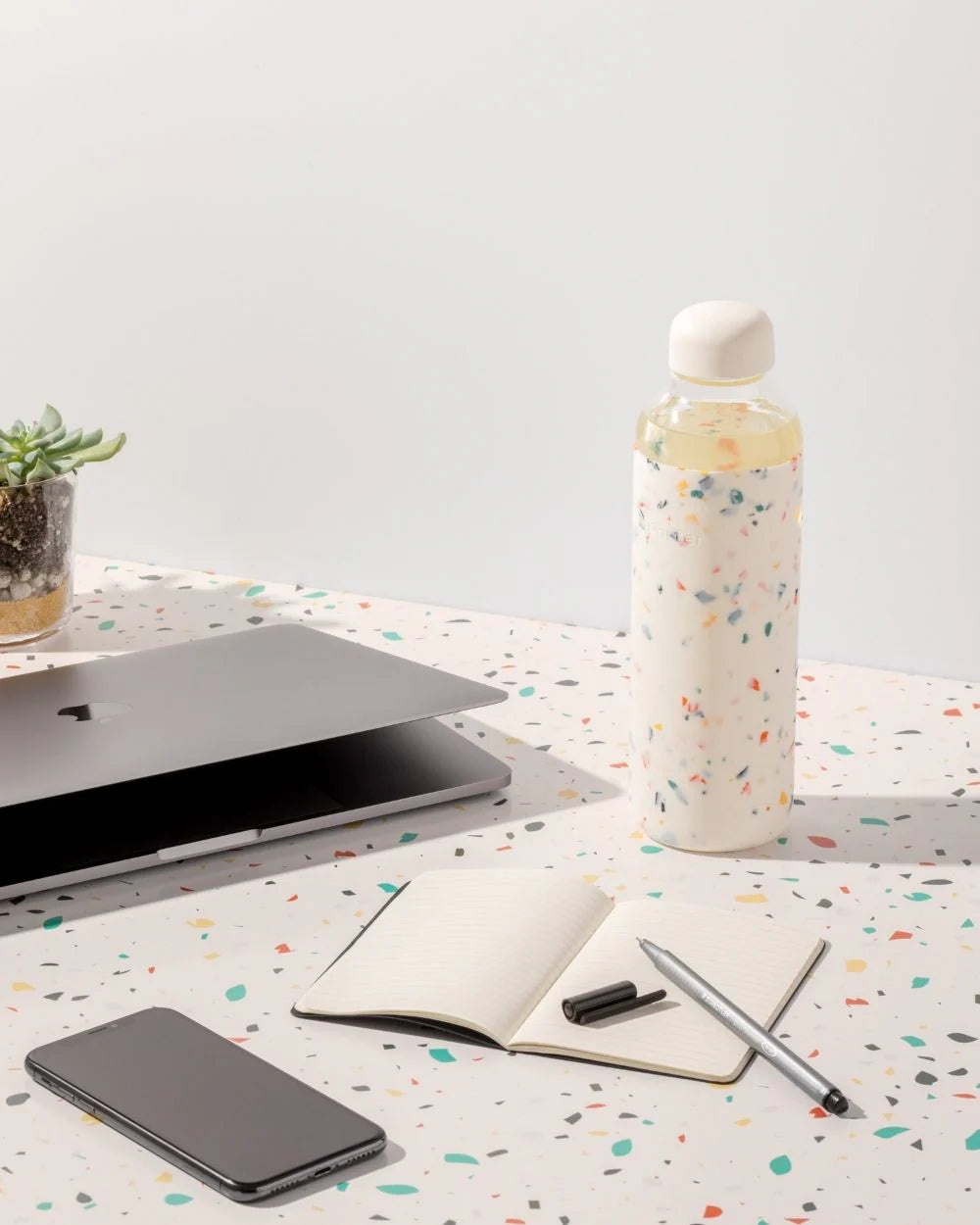 Glass Water Bottle Cream Terrazzo