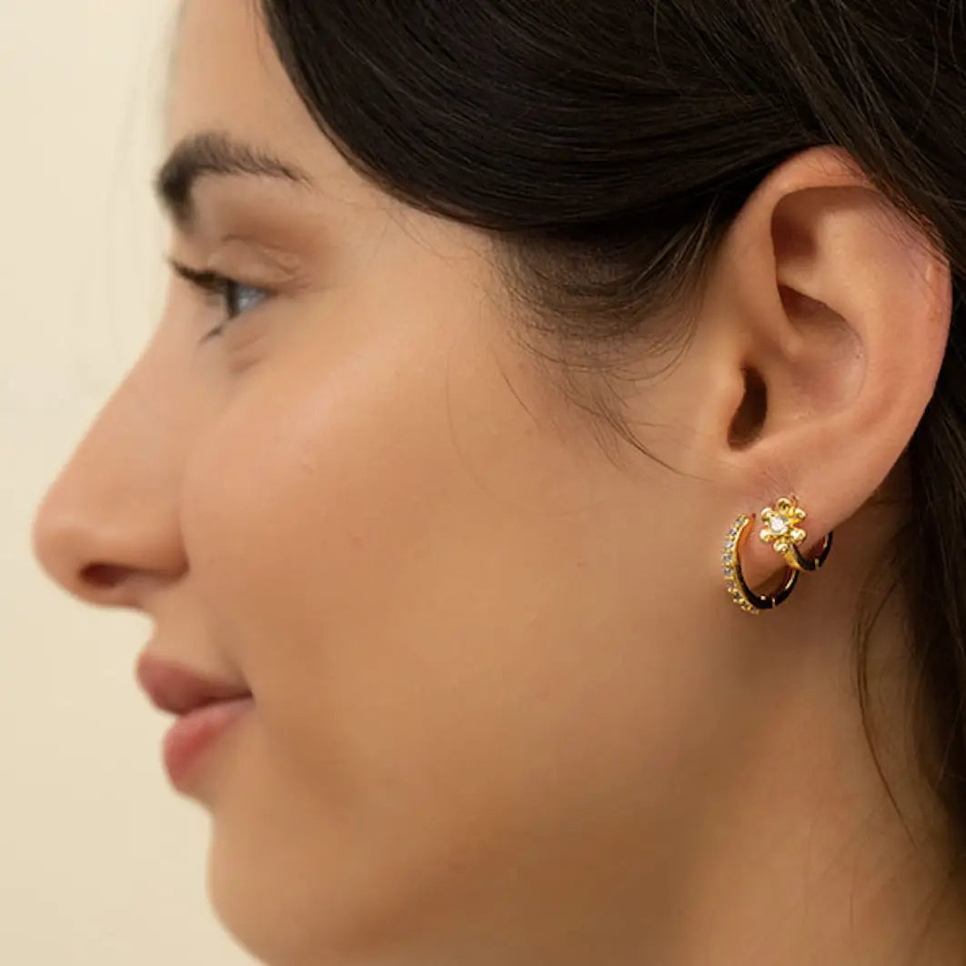 Gold Daisy Flower Huggie Hoop Earrings