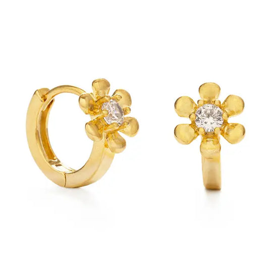 Gold Daisy Flower Huggie Hoop Earrings