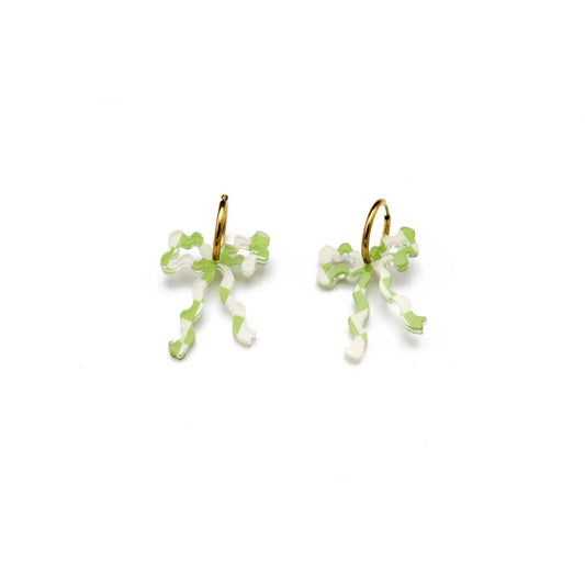 Green Check Bow Hoop Earrings