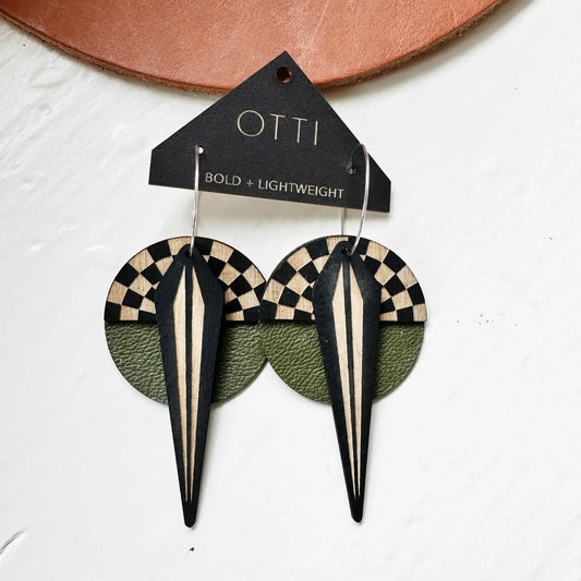 Green Geo Checkerboard Earrings by Otti