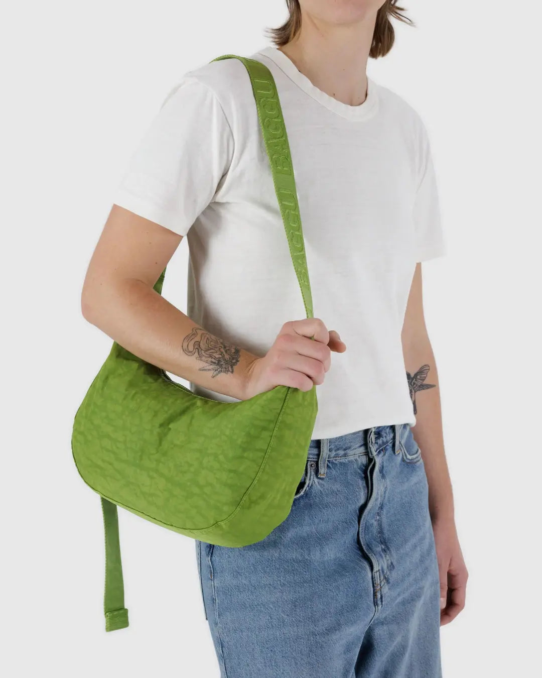 Green Juice Medium Nylon Crescent Baggu Bag