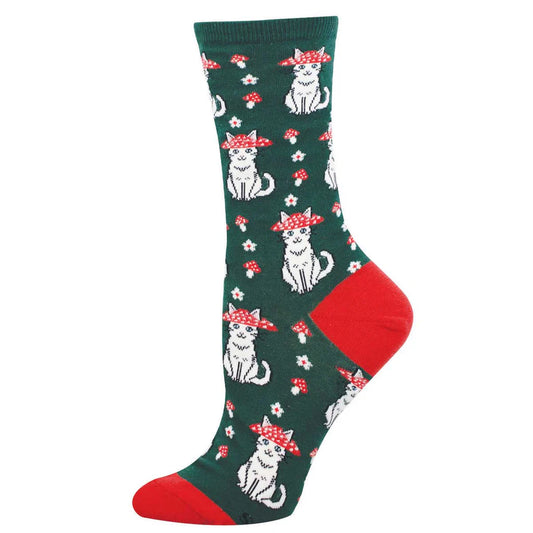 Green Mushroom Cat Socks