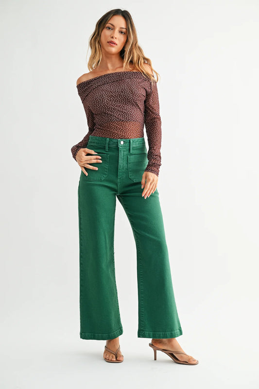 Green Sailor Pocket Wide Leg