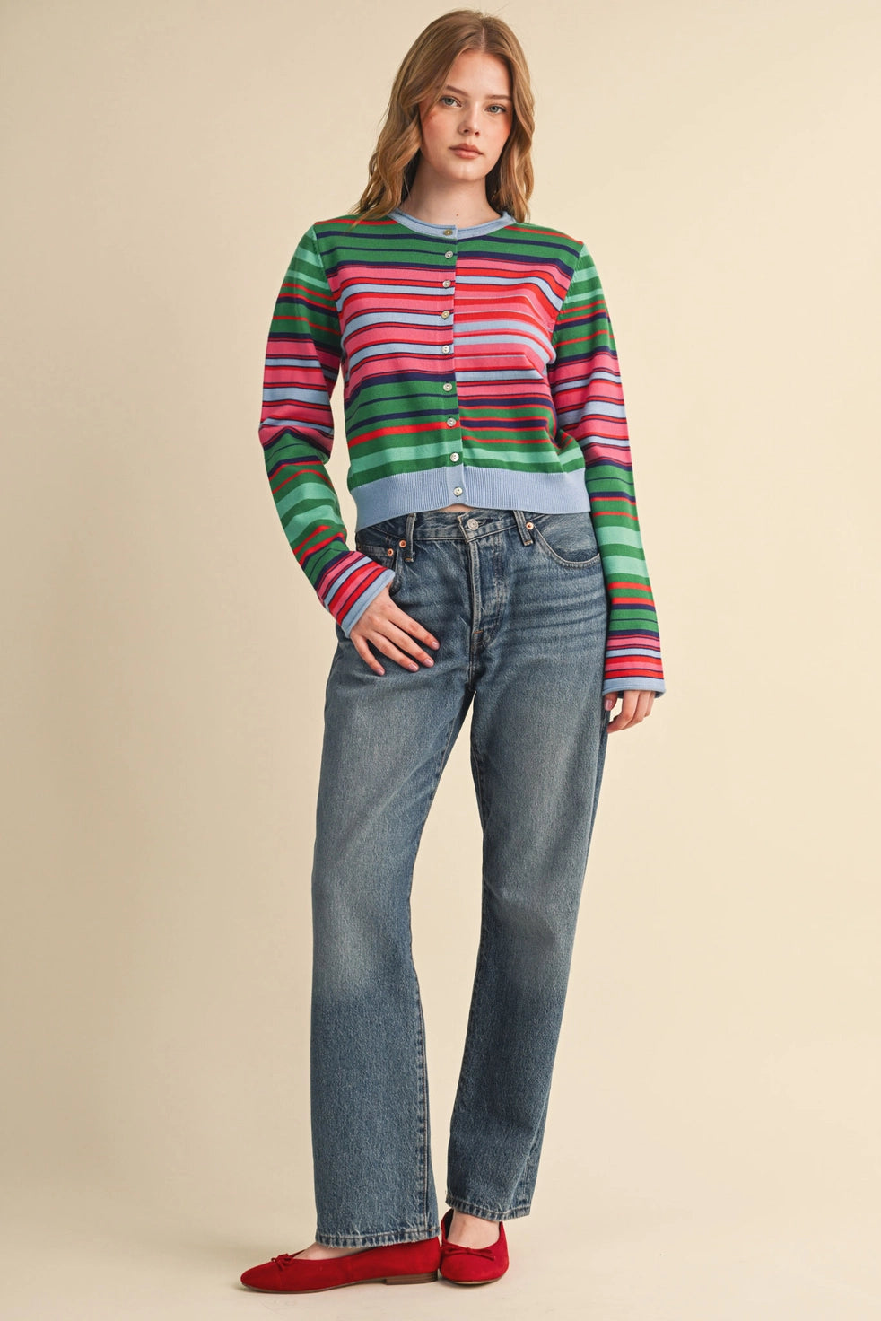 Green & Pink Mix Stripe Cardigan