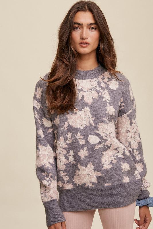 Grey Floral Sweater
